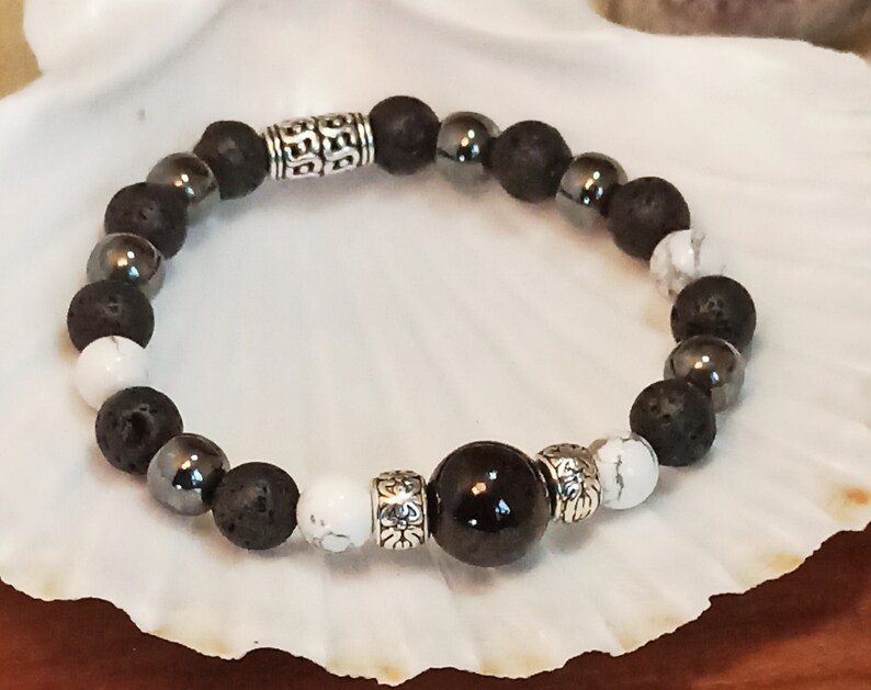 Bracelet Perles de Lave pour Homme et Pierre Naturelle avec Hématite